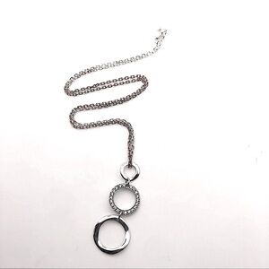 Janinas Sterling Two Tone Ombré Chain W Cz Circles Drop Pendant 18” & 1.5”
